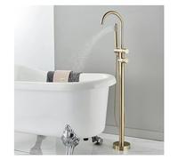 Bathtub Shower Set Floor Standing Round with Brass Hand Shower hot and Cold Faucet(Brush Golden A)