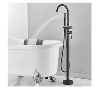 Bathtub Shower Set Floor Standing Round with Brass Hand Shower hot and Cold Faucet(Matte Black A)
