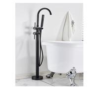Bathtub Shower Set Floor Standing Round with Brass Hand Shower hot and Cold Faucet(Matte Black B)