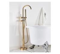 Bathtub Shower Set Floor Standing Round with Brass Hand Shower hot and Cold Faucet(Polish Gold B)