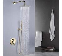 Bathtub Shower Systems All Copper Gold Concealed Bathroom Shower Set Metal Brushed 2 Function Antique Wall-Mounted Round Top Spray Booster Shower System Beautiful Practical Bathroo Auspicious Clouds