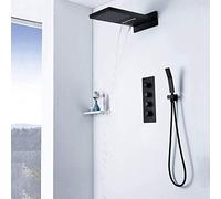 Bathtub Shower Systems Shower Room Black Dark Wall-Mounted Horizontal Temperature rain Shower Set Fixed Showerheads Bathroom Fixtures Auspicious Clouds LWX