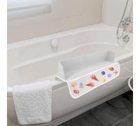 Bathtub Splash Guard 21" Kids Bathtub Shelf with 4 Mesh Pockets and 8 Suction Cups Attach to Bath Tub, Baby Bath Toy Storage Splashproof Bathtub Topper Shelf Bathtub Play Shelf Area (grey)