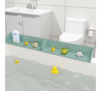 Bathtub Splash Guard for Tub - 2Pack Silicone Tub Water Splash Guard with 4 Suction Cups, Bath Toy Holder, Tub Play Shelf for Kids, Bathtub Side Splash Guard Tray, Toddler Bathroom Essentials,Green
