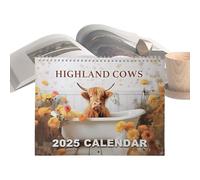 Bathtubs Highland Cows 2025 Calendar, Highland Cows Monthly Wall Calendar, Highland Cow Wall Calendar, Highland Cow Calendar, Funny Highland Cows In Bathtub Calendar, 2025 Monthly Hangable Calendar