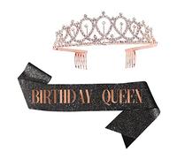 BATHVEVE 1 Set Birthday Queen Crown and Shoulder Strap Set Elegant Party Accessories for Birthday Celebrations Includes Rhinestone Tiara with Comb for Secure Fit for Creating Memorable