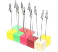 BATHVEVE 10pcs Assorted Colour Message Clips with Cube Base Table Sign Stand and Picture Holders for Centrepieces, Firm Holding Resin and Metal Memo Display, Easy to Use Place Random Color