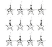 BATHVEVE 12pcs Silver Plastic Star Christmas Tree Pendants Ornaments with Unique Design for Decorating Your Living Room and Study Room, Adding Festive and Joyful Atmosphere