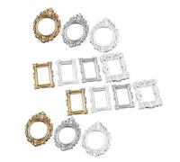 BATHVEVE 14pcs Mini Resin Frames Ornament Set for DIY Crafts Making and Phone Case Decor, Retro Style Square and Oval Frame Ornaments for Creative Home Decoration