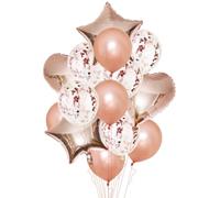 BATHVEVE 14pcs Rose Gold Foil Balloons Decor for Party Pentagram Heart Pearlescent Sequins Chic Metallic Balloons for Wedding Birthday Bridal Shower Events