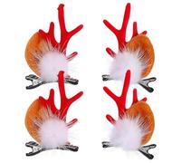 BATHVEVE 2 Pairs Christmas Antler Hair Clips with Plush Furry Balls, Hand-crafted Abs and Iron Material, Stylish Reindeer Antlers Hair Accessories for Birthday and Wedding
