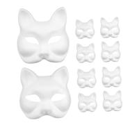 BATHVEVE 20pcs DIY Blank Cat Masks White Half Face Masquerade Masks for Cosplay Halloween Parties and Creative Dress Up Activities