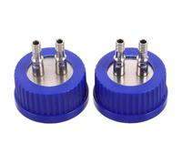 BATHVEVE 2pcs Blue Fermentation Caps for Lab Bottles with 2-port Metal and Plastic Design, Easy Maintenance and Simultaneous Monitoring, for Production and Reagent Handling