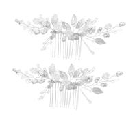 BATHVEVE 2pcs Bridal Hair Combs Silver Leaf Faux Pearl Crystal Hair Clips for Women Wedding Updos Buns Side Styling Accessories Secure Fit Versatile Use
