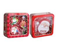 BATHVEVE 2pcs Christmas Candy Tinplate Boxes Square Shape Lightweight and Highly Versatile Packaging for Gift and Xmas Shopping