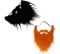 BATHVEVE 2pcs Funny Costume Beard Set Fake Mustache for Party Supplies, Comfortable Skin-friendly Long Flannelette Material, Small and Delicate Realistic Modelling in Blue and Brown