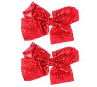 BATHVEVE 2pcs Oversized Red Hair Clips with Sequins Bowknot Decorative Barrettes Made of Ribbed Ribbon and Stainless Steel to Hold Hair Firmly for Special Occasions and Bridal Shower