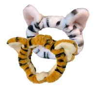 BATHVEVE 2pcs Plush Tiger Ear Wide Stretch Headbands, Soft Elastic Hairbands for Face Washing and Spa, White and Yellow Cute Makeup Hair Accessories