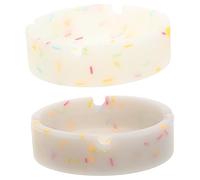 BATHVEVE 2pcs Silicone round Ashtray Luminous Soot Storage Holder Glow in Dark Desktop Ash Container for Home Use, Creative Night Glow Candy Color Ashtray Set (fluorescent White + Gray