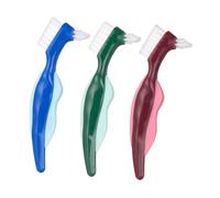 BATHVEVE 3pcs Dual Head Denture Brushes Lightweight Toothbrush for Cleaning Ergonomic Handle Brush Heads for Stains Food Particles Removal Red Green Blue