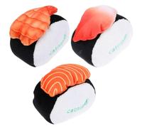 BATHVEVE 3pcs Interactive Catnip for Cats and Kittens, Plush Salmon Sushi Design with Inner Squeaky Feature, Filled with Catnip for Boredom Relief, Suitable for Indoor and Outdoor Play