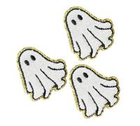 BATHVEVE 3pcs Iron Ghost Embroidered Patches for Hats Shoes Clothes DIY Sewing White Halloween Applique with Raised Towel Stitch Decorative Fabric Badges for Jeans Pants