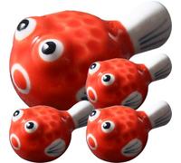 BATHVEVE 4pcs Ceramic Chopstick Rest Set Japanese Style Fugu Fish Design Chopstick Holder Small Kitchen Dining Tableware Organizer in Tangerine Red