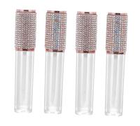 BATHVEVE 4pcs Chic Refillable Lip Glazes Tubes Rhinestone Patches Transparent Design for Lip Gloss for Travel and Everyday Use
