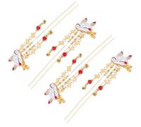 BATHVEVE 4pcs Chinese Style Hair Pins with Fox Tassel, Alloy Material, Delicate Fairy Design, Festive Decorative Hair Accessories, for Family Gatherings and Parties