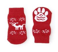 BATHVEVE 4pcs Christmas Reindeer Style Dog and Cat Socks Size S, Non-slip Cotton and Rubber Material, Protect against Snow and Salt for Pet Paws in Cold Weather