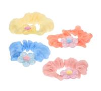 BATHVEVE 4pcs Flower Hair Ties Spring Crystal Elastic Hair Bands for Girls Ponytail Holders Yellow Pink Blue