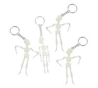BATHVEVE 4pcs Glow the Dark Keychain Glowing Skull Keyring, White Metal and Plastic Skull Bag Charm for Purse, Wallet or Car Key Ornament, Halloween Decoration