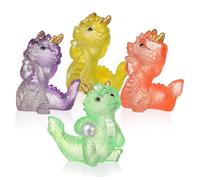 BATHVEVE 4pcs Miniature Dragon Figurines Resin Small Dragon Statues for Micro Landscape Table Decoration Cute Semi- Green Yellow Purple Red Set