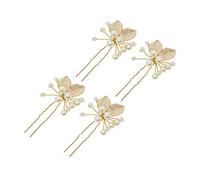 BATHVEVE 4pcs U Shape Hair Sticks for Women Alloy Leaf Design Pearl Inlaid Rhinestone Headwear Elegant Updo Hairpins for Wedding Parties Casual Style