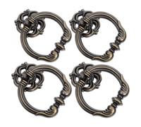 BATHVEVE 4pcs Vintage Drawer Pull Handle for Dresser and Wardrobe, Zinc Alloy Bail Ring with Hollowed Floral Designs and Antique Bronze Finish, Single Hole Easy to Install Hardware