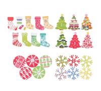 BATHVEVE 50pcs Christmas Wood Buttons for Sewing and Making Hats Sweaters Decorative Xmas Design Mixed Color Painted Natural Wood Crafting Elements Assorted Style