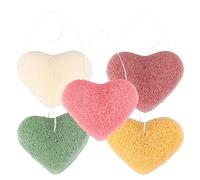 BATHVEVE 5pcs Plant Face Wash Puff Heart Shape Deep Cleansing Exfoliating Face Sponge Pads Oil Control Gentle Facial Cleansing Puff for Daily Skincare Routine