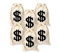 BATHVEVE 6pcs Cotton Drawstring Bags with Sign, 17x24cm Storage Pouches for Pirate Cowboy Role Play Party Props, Multifunctional Coin and Pouches for Halloween Birthday