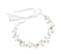 BATHVEVE Adjustable Ribbon Flower Headband with Rhinestone and Manmade Pearl Elegant Hair Accessory for Women Suitable for Weddings Parties Proms and Special Occasions