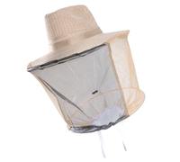 BATHVEVE Beekeeping Face Protector Hat with Mesh Net, Elasticated Arm and Secure Fit, Round Beige Denim Steel Beekeeper Hat for Strolling and Working the Garden