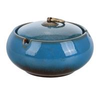 BATHVEVE Ceramic Ashtray with Lid Chinese Style Windproof Ash Holder Smokeless Ashtray Indoor Outdoor Use Nonslip Base for Home Office Smoker Tabletop Art