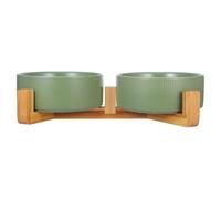 BATHVEVE Ceramic Elevated Cat Bowls with Sturdy Wooden Frame round Design, Prevents Tipping, for Pet Feeding and Home Decor, of Stylish Assorted Colour Bowls