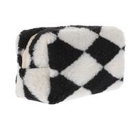 BATHVEVE Checkered Makeup Bag Plush Fluffy Cosmetic Bag for Women Travel Organizer Pencil Case Zipper Pouch