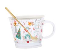 BATHVEVE Christmas Gingerbread Glass Water Cup with Measuring Scale Large Capacity Milk Breakfast Mug with Lid and Spoon Cute Xmas Themed Glass for Home and Office Use