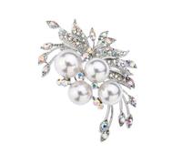BATHVEVE Creative Pearl Brooch Pin Rhinestone Inlaid Alloy Design, Wear Resistant Silver Corsage for Anniversary or Valentine's Day, Elegant Evening Dress Accessory for Ladies
