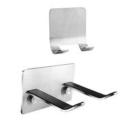 BATHVEVE Hair Dryer Holder Rack Organizer 2Pcs Punch-Free Adhesive Stainless Steel Wall Mounted Bathroom Space-Saving Hair Dryer Rack for Ceramic Tile Glass Wood Marble