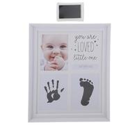 BATHVEVE Handprint and Footprint Keepsake Frame in White with Inkpad, Plastic and Glass Material, for Newborn Boys Christening or Baptism Memory