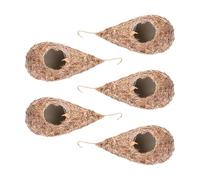 BATHVEVE Hanging Bird House Nest Rustic Woven Design 5pcs Made of and Hanging Feature, Resting Place for Finches and Small Parrots in Outdoor Gardening Or Indoor Decoration