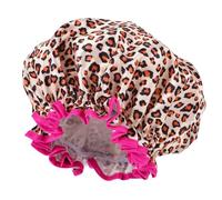 BATHVEVE Leopard Print Double Layer Reusable Shower Cap for Women Elastic Bath Cap for Long Hair Waterproof Hair Cover for Home and Spa Use