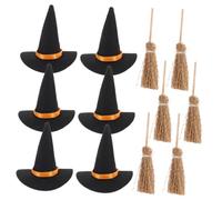 BATHVEVE Mini Witch Hat and Broomstick Halloween Decor Set for DIY Crafts Small Space Party Decorations Compact Dollhouse Accessories for Office Classroom and Home Festive Display